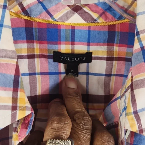 Talbots Women' Vibrant  Multi Color Plaid Button Down Shirt. - Picture 3 of 7